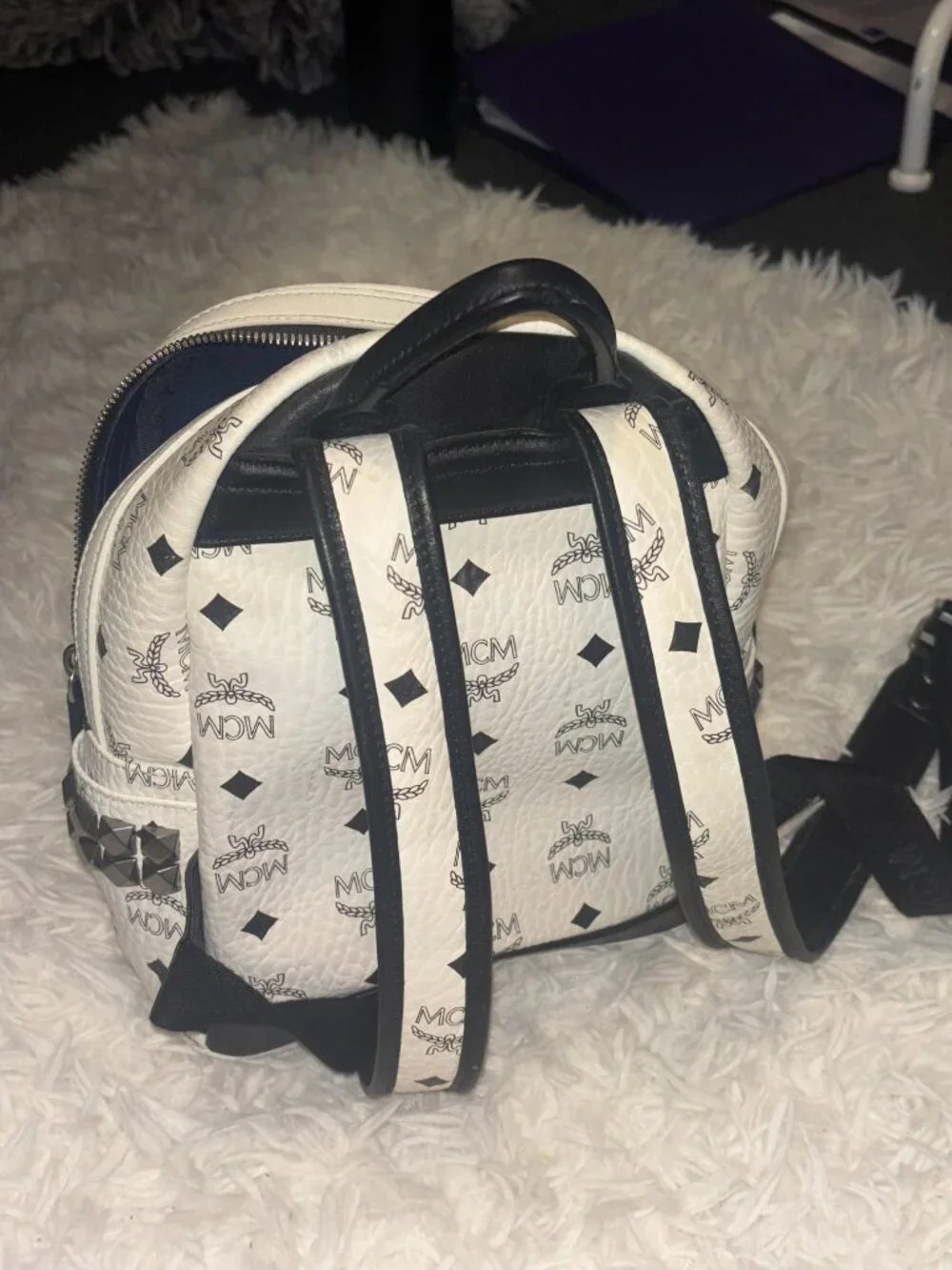 Mcm White Small Studded Stark Backpack